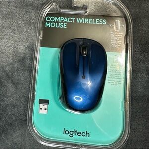 Logitech Wireless Mouse in Teal and Black Packaging